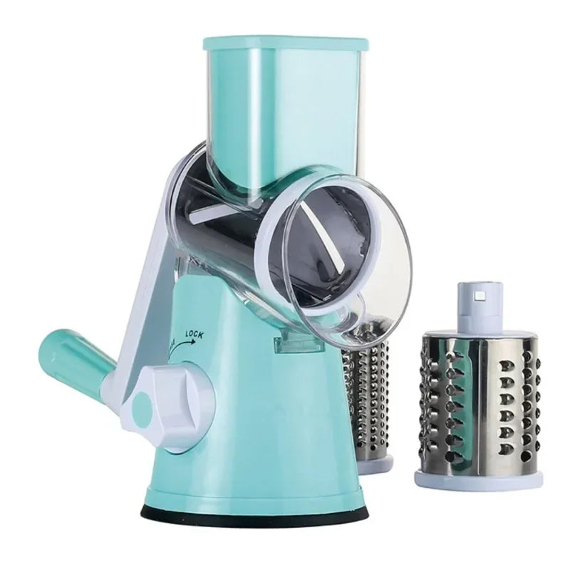 Vegetable Cutter & Slicer Manual Kitchen Cheese Chopper Machine With 3 Sharp Drums Multifunctional Garlic Potato Shredder
Blue