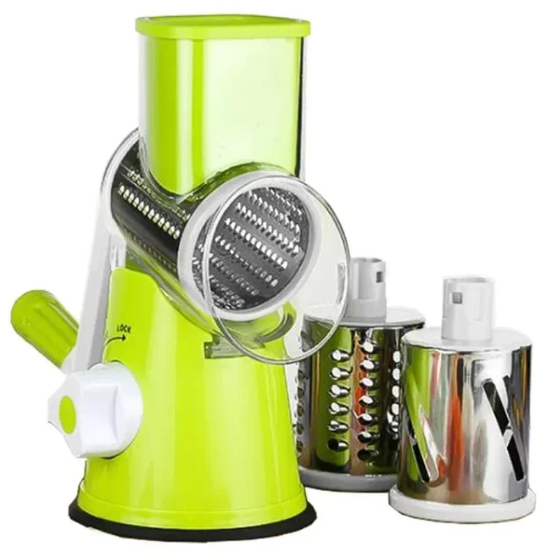 Vegetable Cutter & Slicer Manual Kitchen Cheese Chopper Machine With 3 Sharp Drums Multifunctional Garlic Potato Shredder
Green