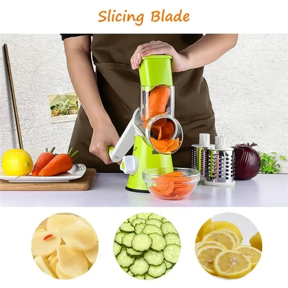 Vegetable Cutter & Slicer Manual Kitchen Cheese Chopper Machine With 3 Sharp Drums Multifunctional Garlic Potato Shredder
Red