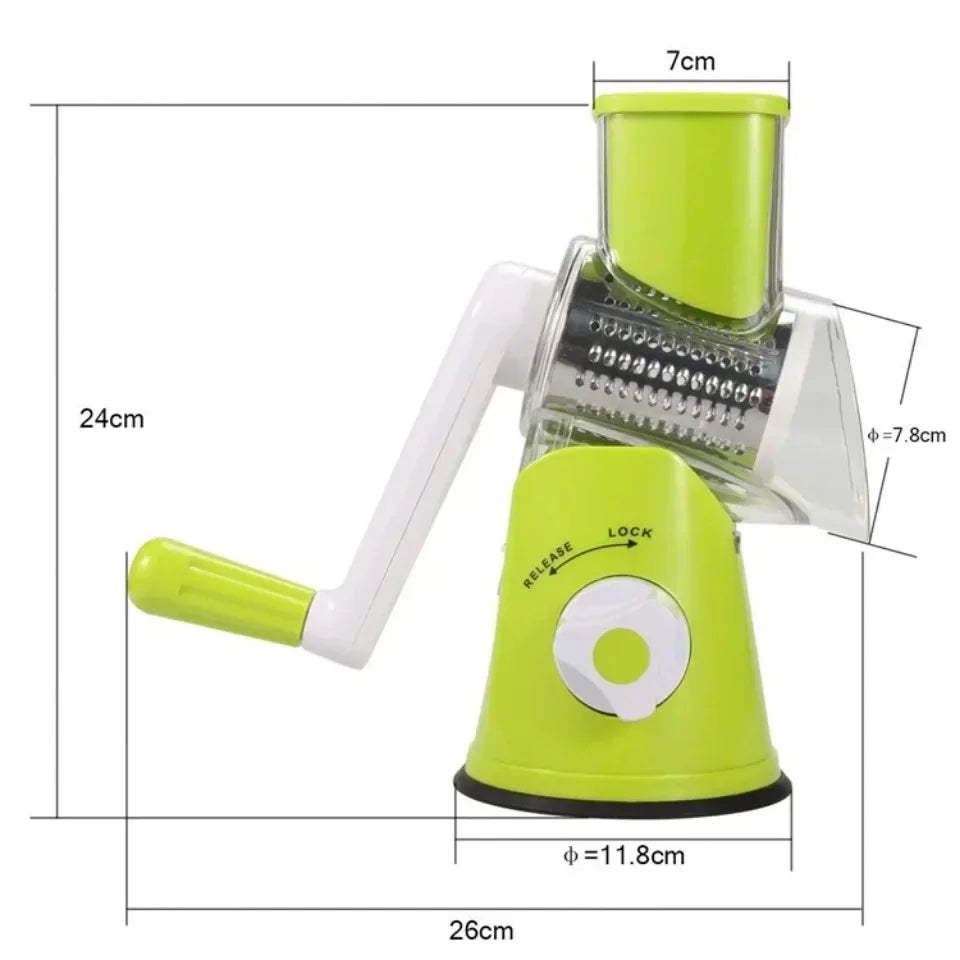 Vegetable Cutter & Slicer Manual Kitchen Cheese Chopper Machine With 3 Sharp Drums Multifunctional Garlic Potato Shredder
Green