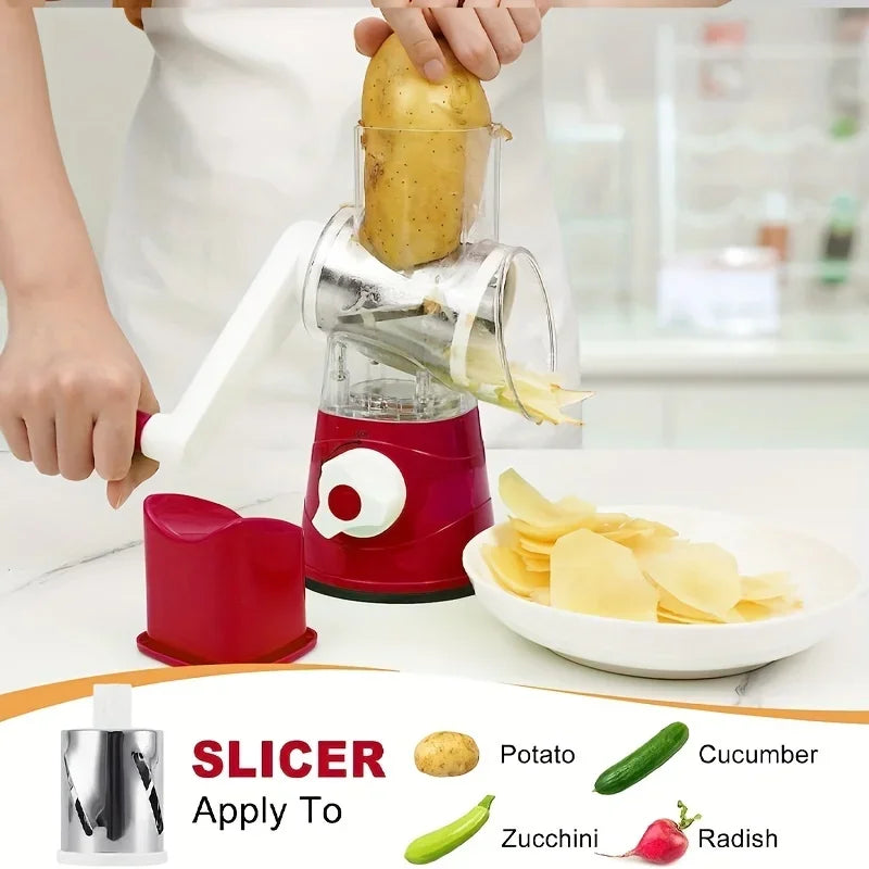 Vegetable Cutter & Slicer Manual Kitchen Cheese Chopper Machine With 3 Sharp Drums Multifunctional Garlic Potato Shredder
Green