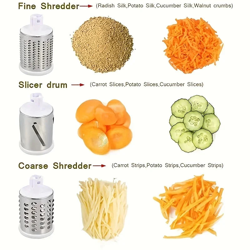 Vegetable Cutter & Slicer Manual Kitchen Cheese Chopper Machine With 3 Sharp Drums Multifunctional Garlic Potato Shredder
Green