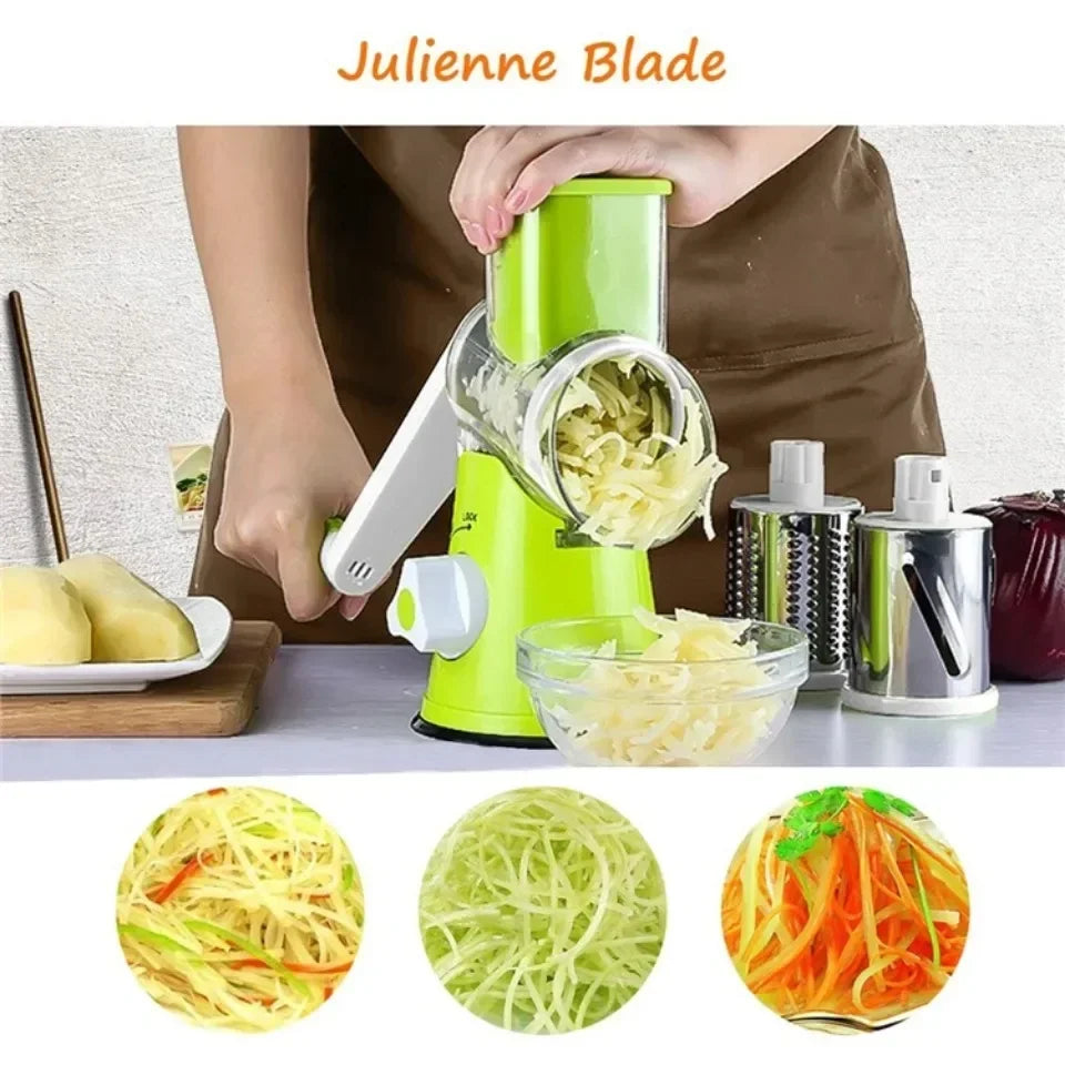 Vegetable Cutter & Slicer Manual Kitchen Cheese Chopper Machine With 3 Sharp Drums Multifunctional Garlic Potato Shredder
Green