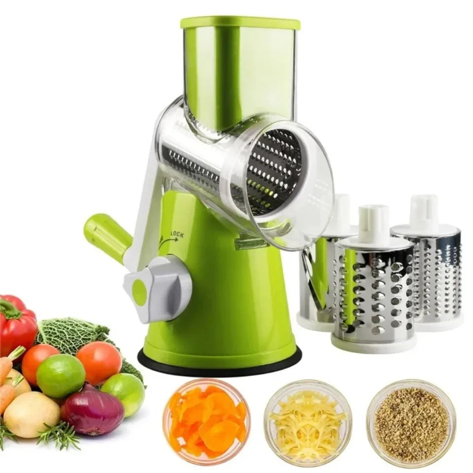 Vegetable Cutter & Slicer Manual Kitchen Cheese Chopper Machine With 3 Sharp Drums Multifunctional Garlic Potato Shredder
Red