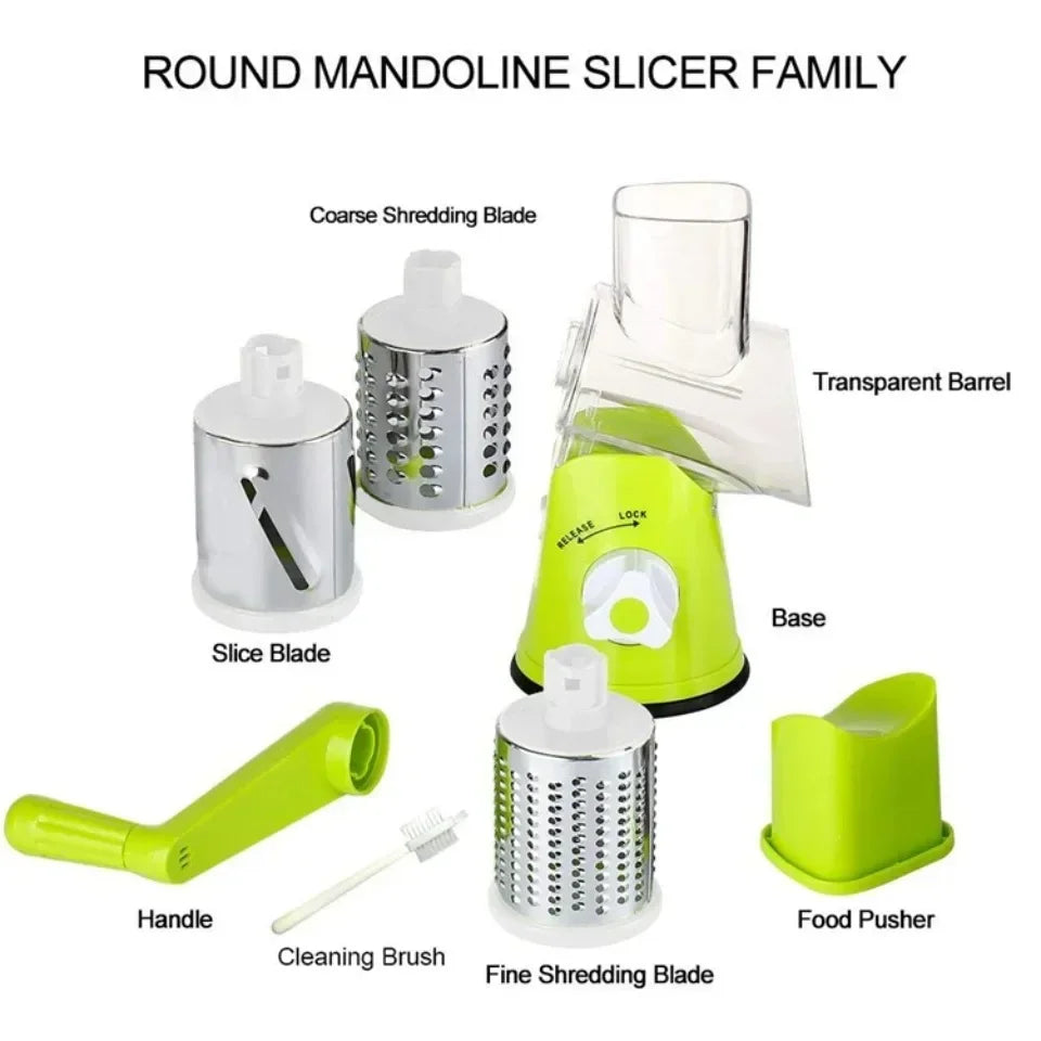 Vegetable Cutter & Slicer Manual Kitchen Cheese Chopper Machine With 3 Sharp Drums Multifunctional Garlic Potato Shredder
Green