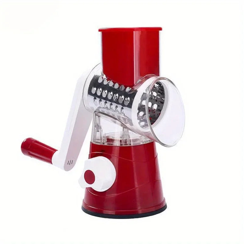 Vegetable Cutter & Slicer Manual Kitchen Cheese Chopper Machine With 3 Sharp Drums Multifunctional Garlic Potato Shredder
Red